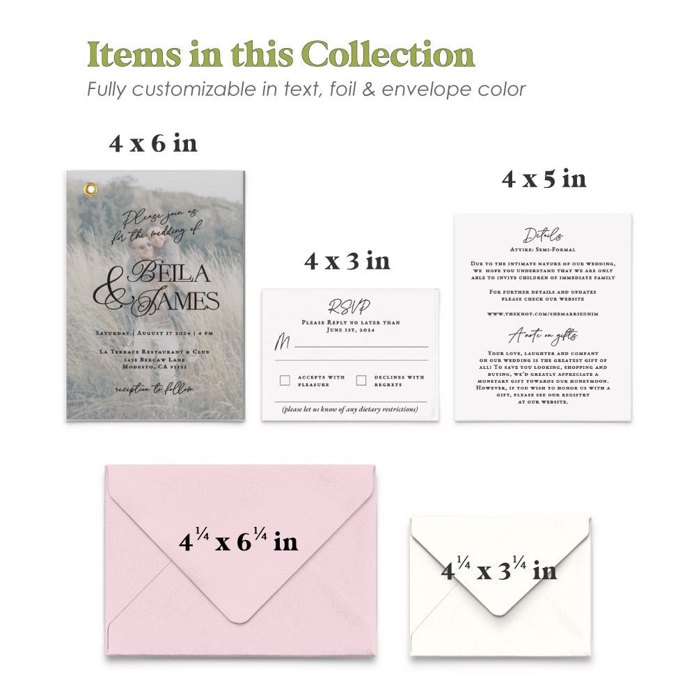 Gold Foiled Vellum Wedding Invitations with RSVP Cards - XOXOKristen