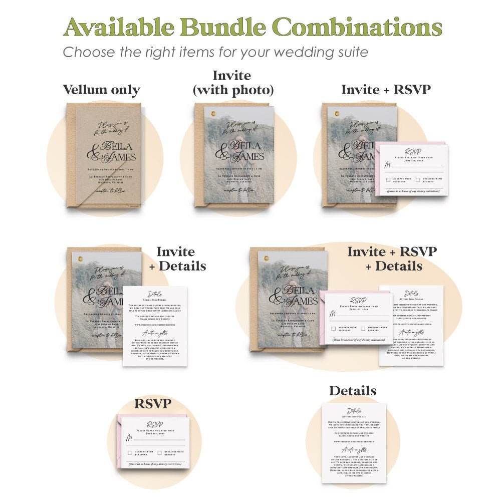 Gold Foiled Vellum Wedding Invitations with RSVP Cards - XOXOKristen