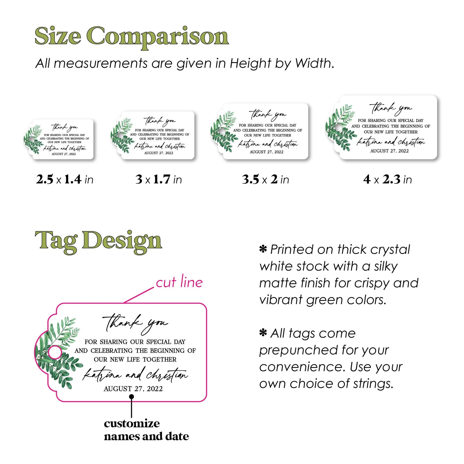 Greenery Thank you Wedding Favor Tags - XOXOKristen