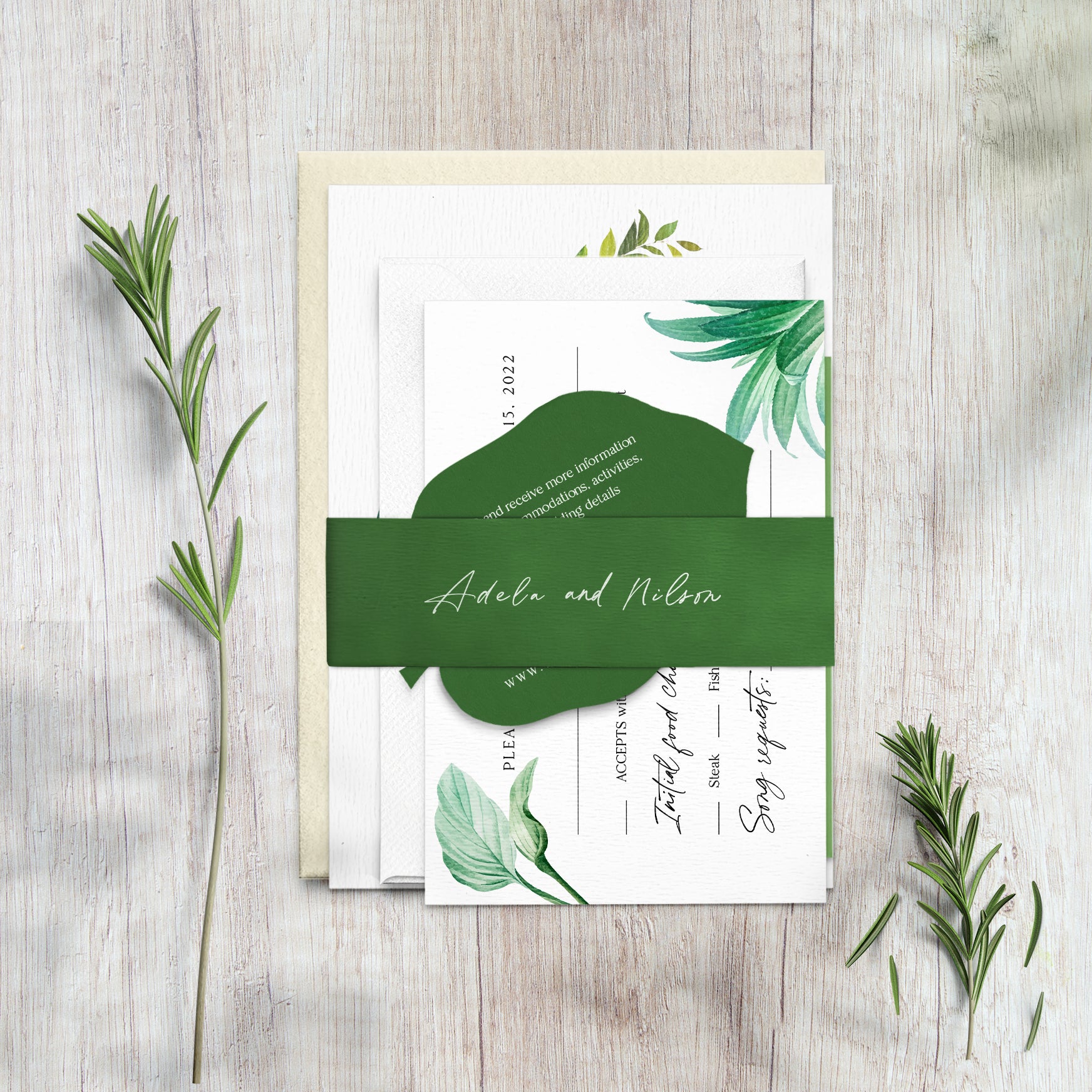 greenery wedding invitation suite 