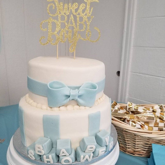 Sweet baby boy birthday, baby shower, baptism or christening cake topper. Gold glitter – XOXOKristen