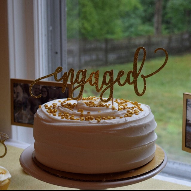 Engaged cake topper. Gorgeous gold glittered decoration -XOXOKristen