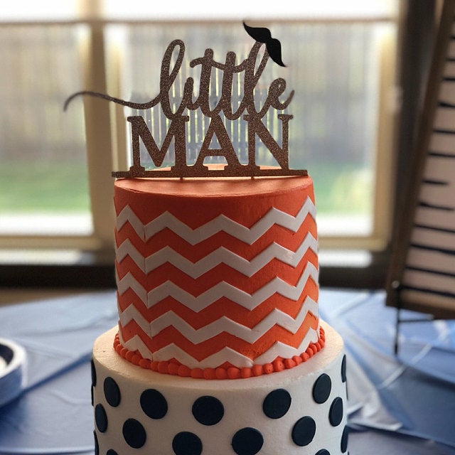 Little man birthday cake topper with mustache decoration. Silver glitter – XOXOKristen