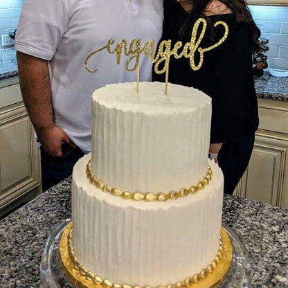 Engaged cake topper. Gorgeous gold glittered decoration -XOXOKristen