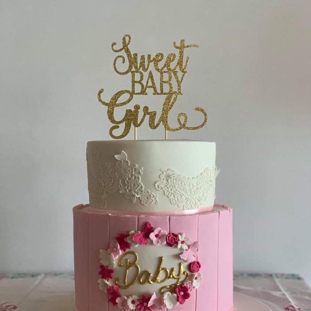 Sweet baby girl birthday, baby shower, baptism or christening cake topper. Gold glitter – XOXOKristen