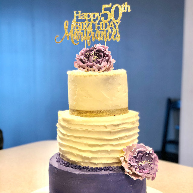 Personalized Happy 50th birthday cake topper. Gold glitter cake decoration - XOXOKristen