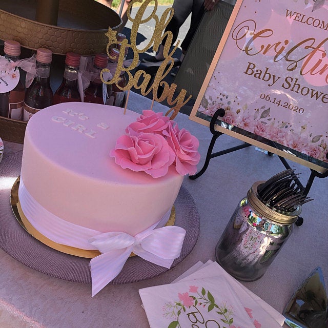 Oh baby birthday, baby shower, baptism or christening cake topper. Gold glitter – XOXOKristen