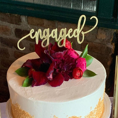 Engaged cake topper. Gorgeous gold glittered decoration -XOXOKristen