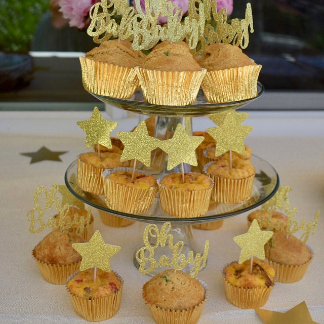 Gold Oh baby cupcake topper for baby shower decorations - XOXOKristen