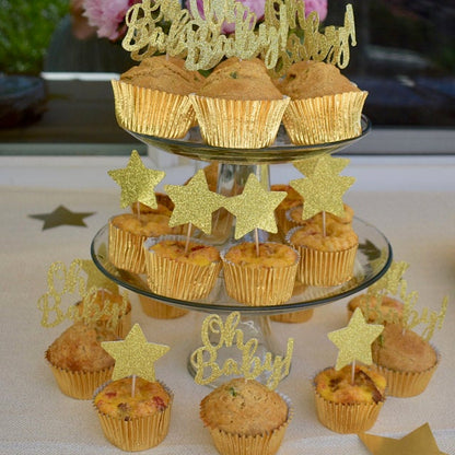 Gold glittered star-shaped cupcake topper for unique party decoration - XOXOKristen