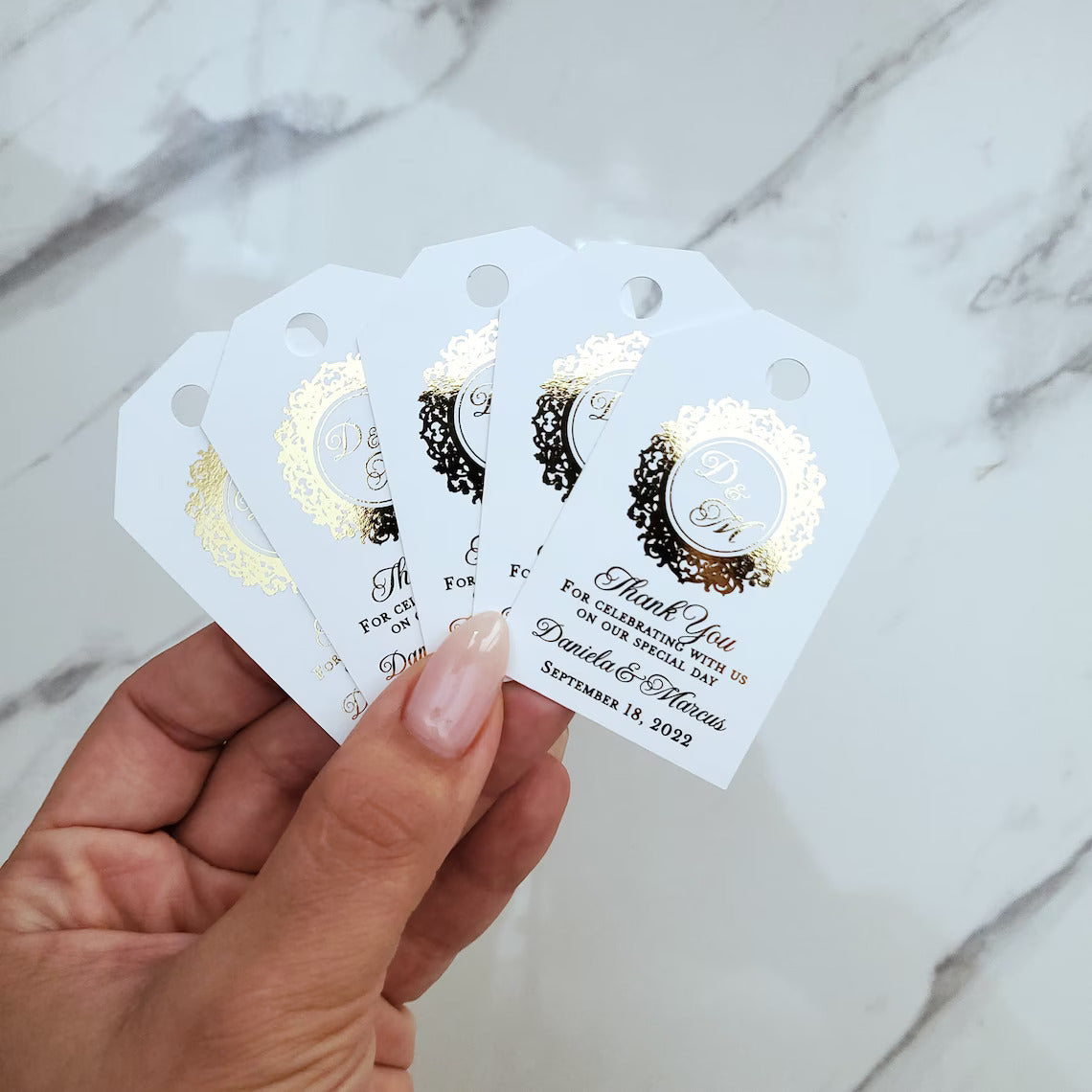 monogram gold foiled tags - XOXOKristen