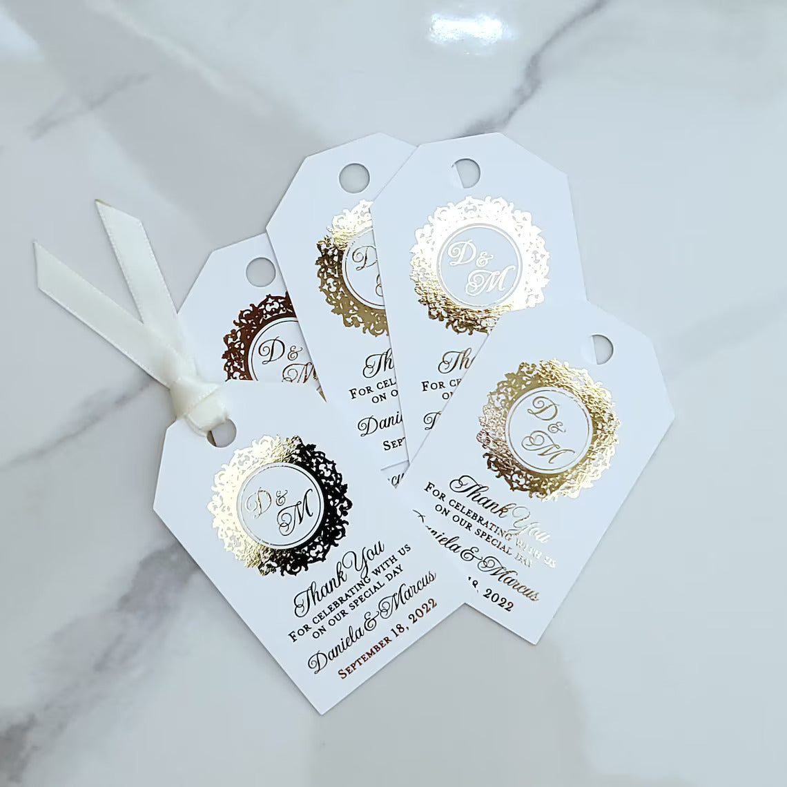 monogram gold foiled tags - XOXOKristen