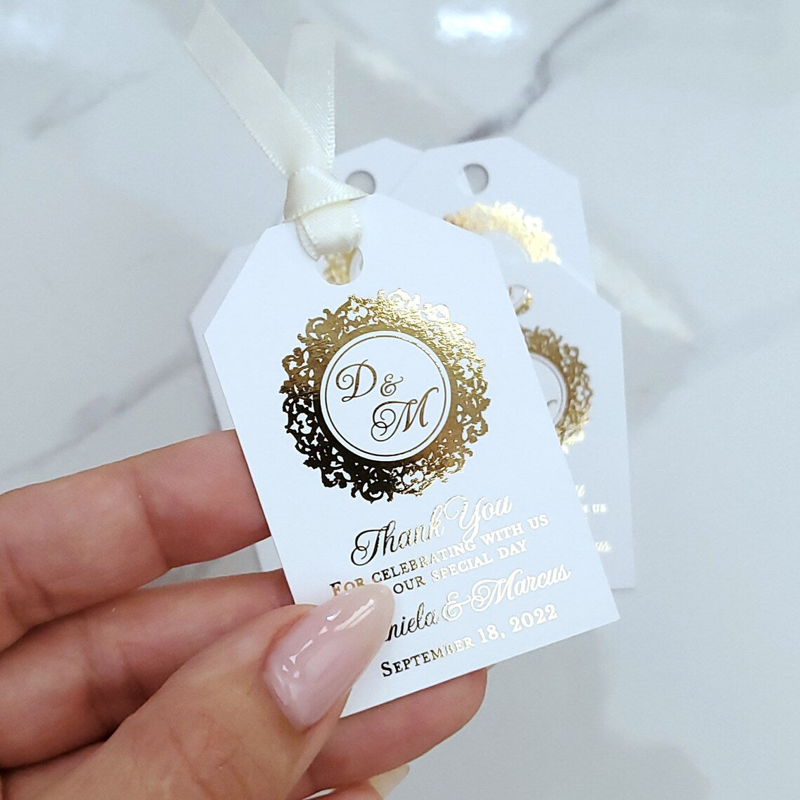 monogram gold foiled tags - XOXOKristen