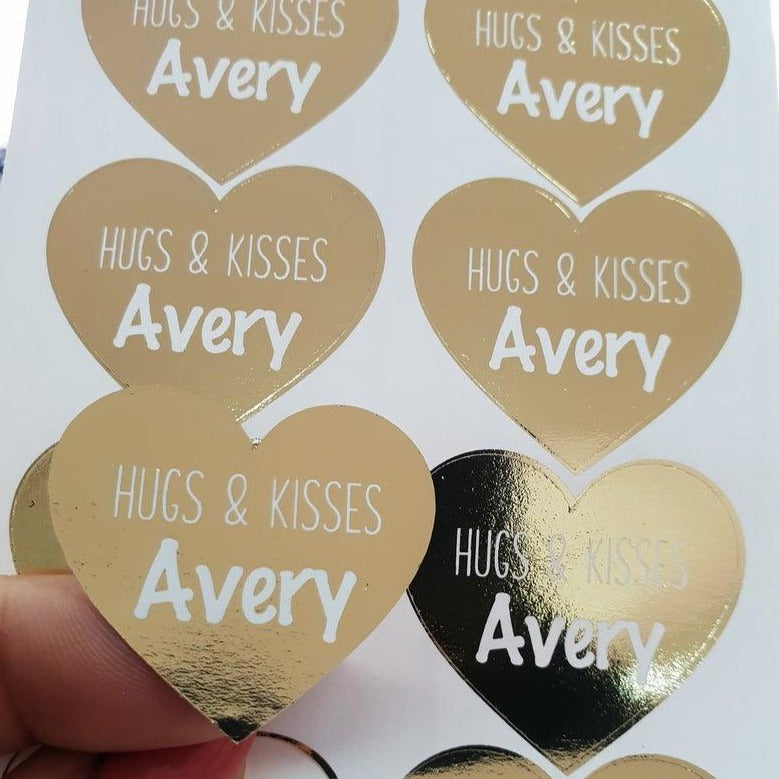 Gold foiled hugs and kisses valentine's day custom stickers -  XOXOKristen