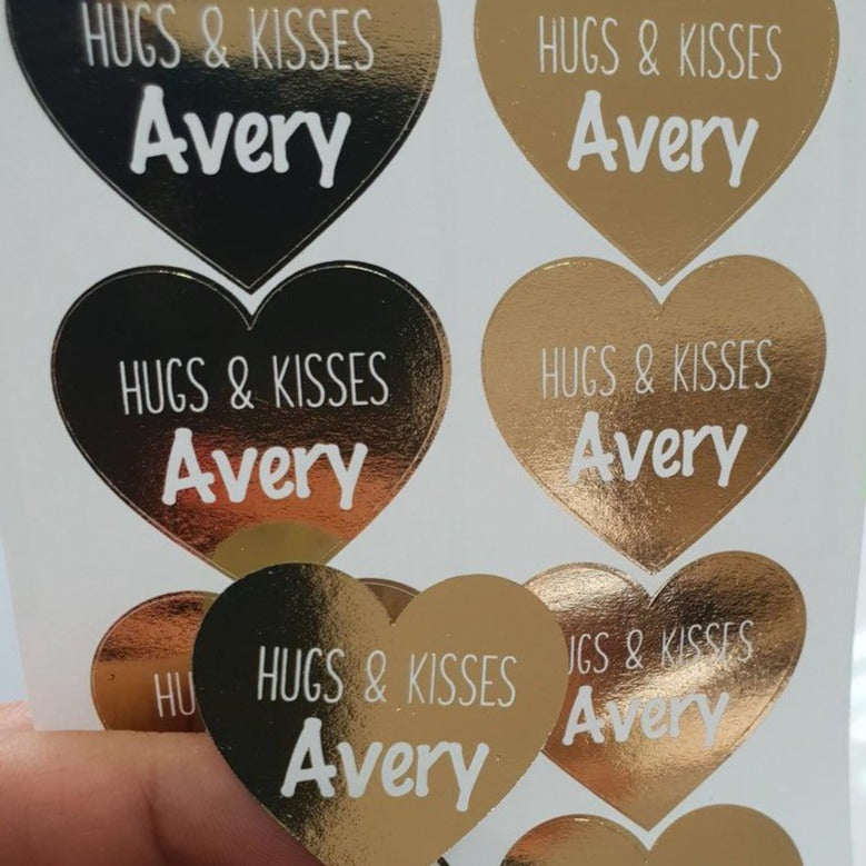 Gold foiled hugs and kisses valentine's day custom stickers -  XOXOKristen