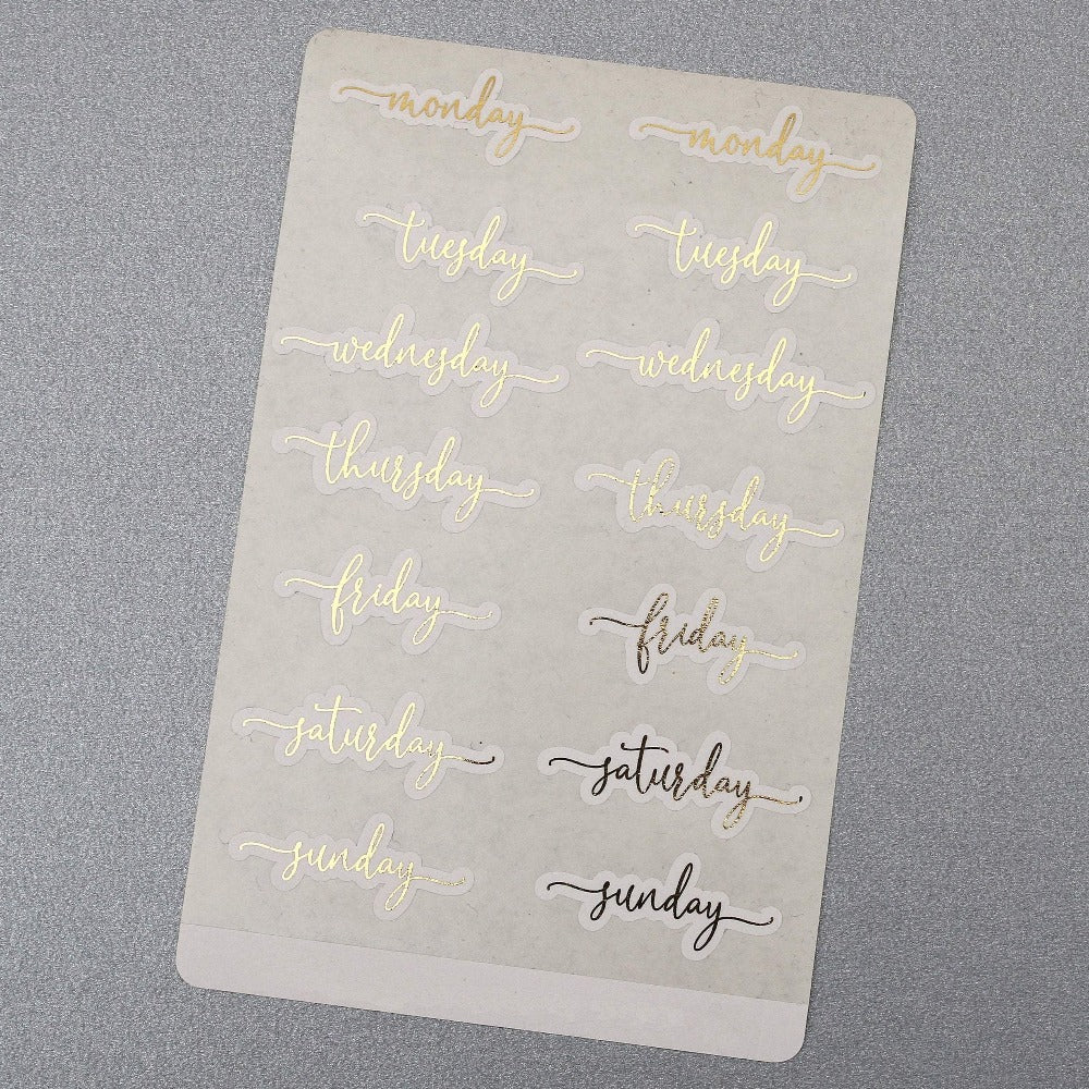 Days of the week journal, planner and agenda stickers with gold foil - XOXOKristen