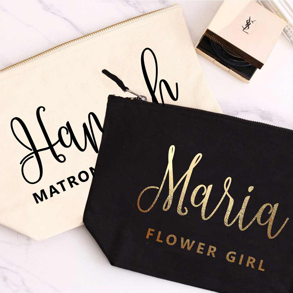 Jessica Makeup Pouch with Name and Wedding Role - XOXOKristen