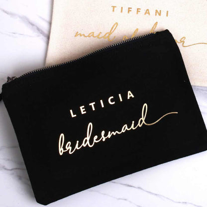Leticia Makeup Bag with Custom Name and Wedding Role - XOXOKristen