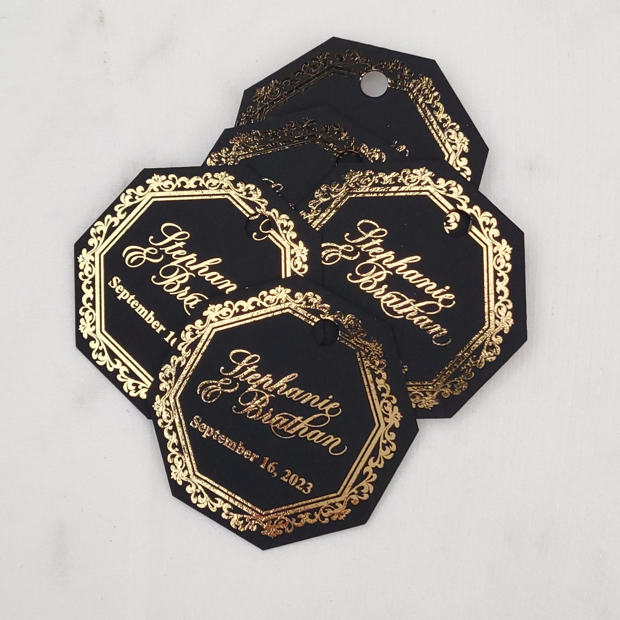 Luxury Frame Gold Foiled Black Wedding Favor Tags - XOXOKristen