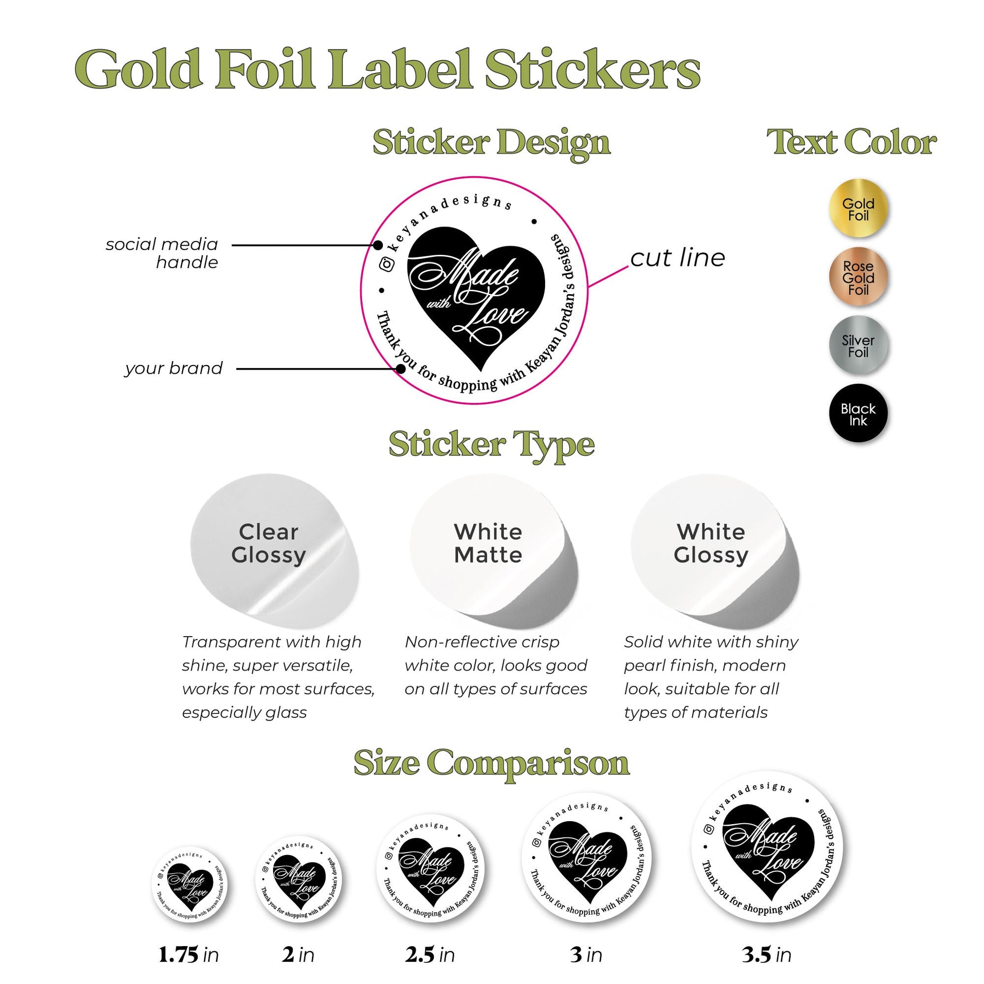 Made with Love Stickers with Gold Heart - XOXOKristen