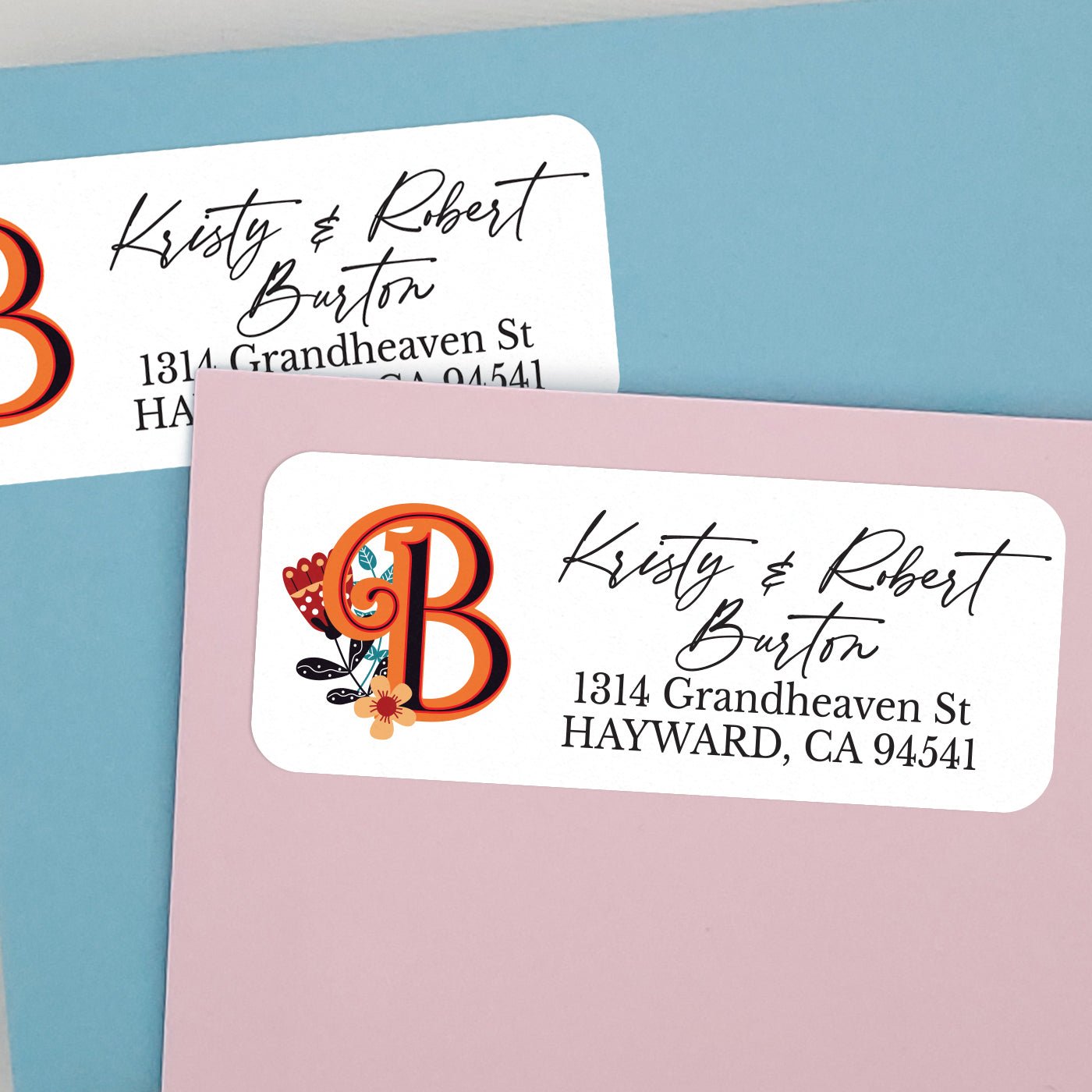 Monogram Orange Retro Address Label Stickers - XOXOKristen