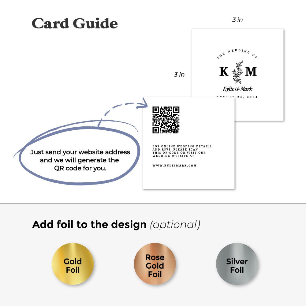 Monogram Wedding Website Card with QR Code & Flowers - XOXOKristen