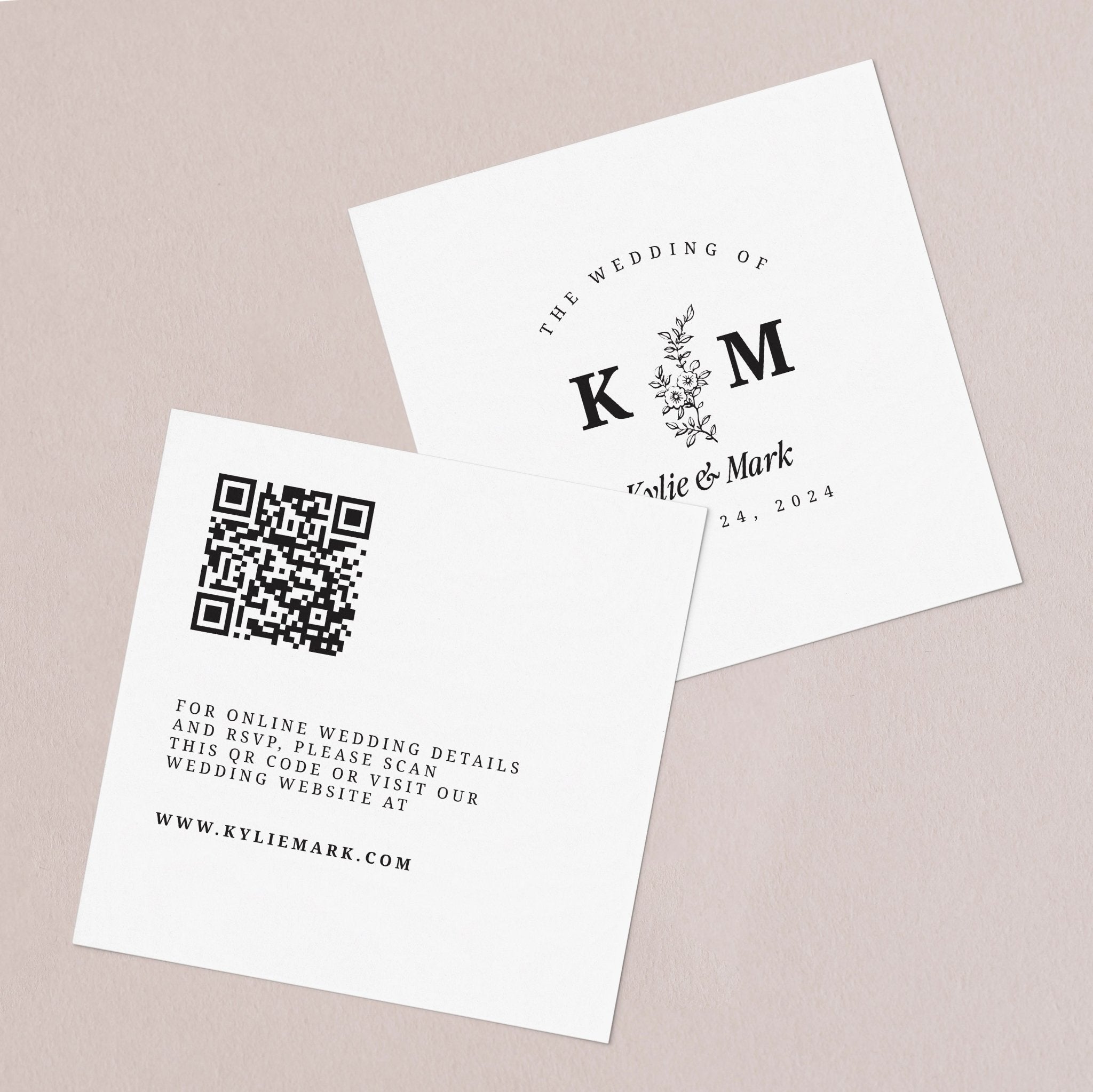 Monogram Wedding Website Card with QR Code & Flowers - XOXOKristen