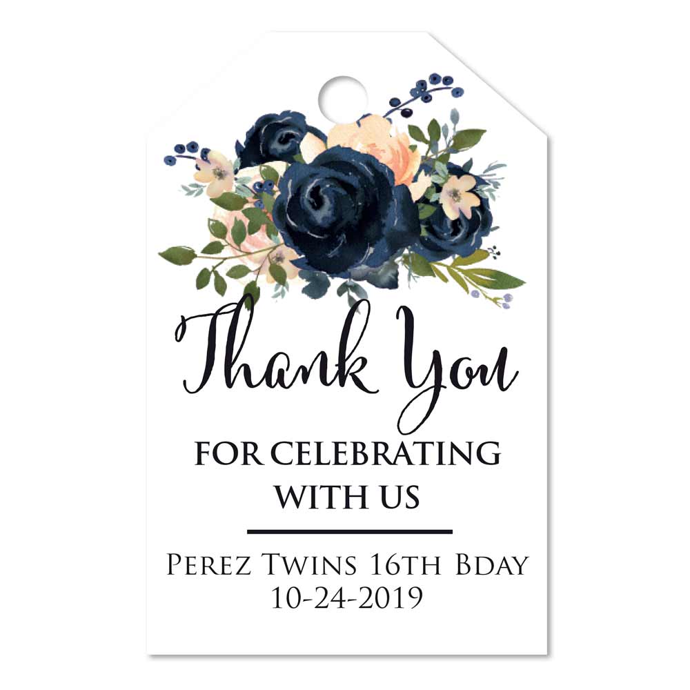 Navy Flower Bouquet Wedding Favor Tags - XOXOKristen