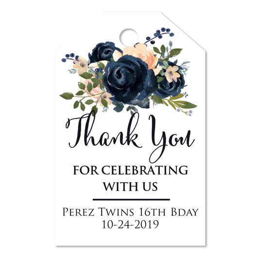 Navy Flower Bouquet Wedding Favor Tags - XOXOKristen
