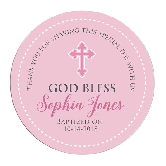 Personalized Pink Baptism Thank you Sticker - XOXOKristen