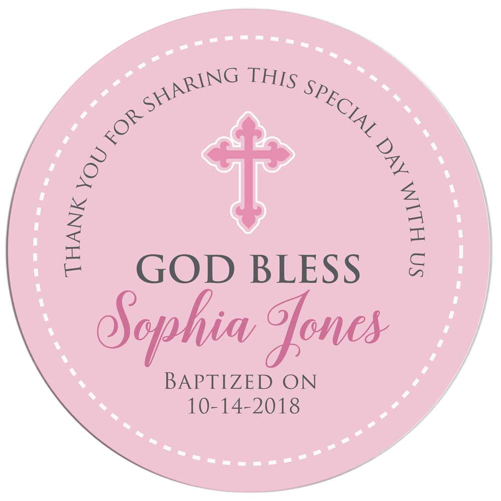 Personalized Pink Baptism Thank you Sticker - XOXOKristen