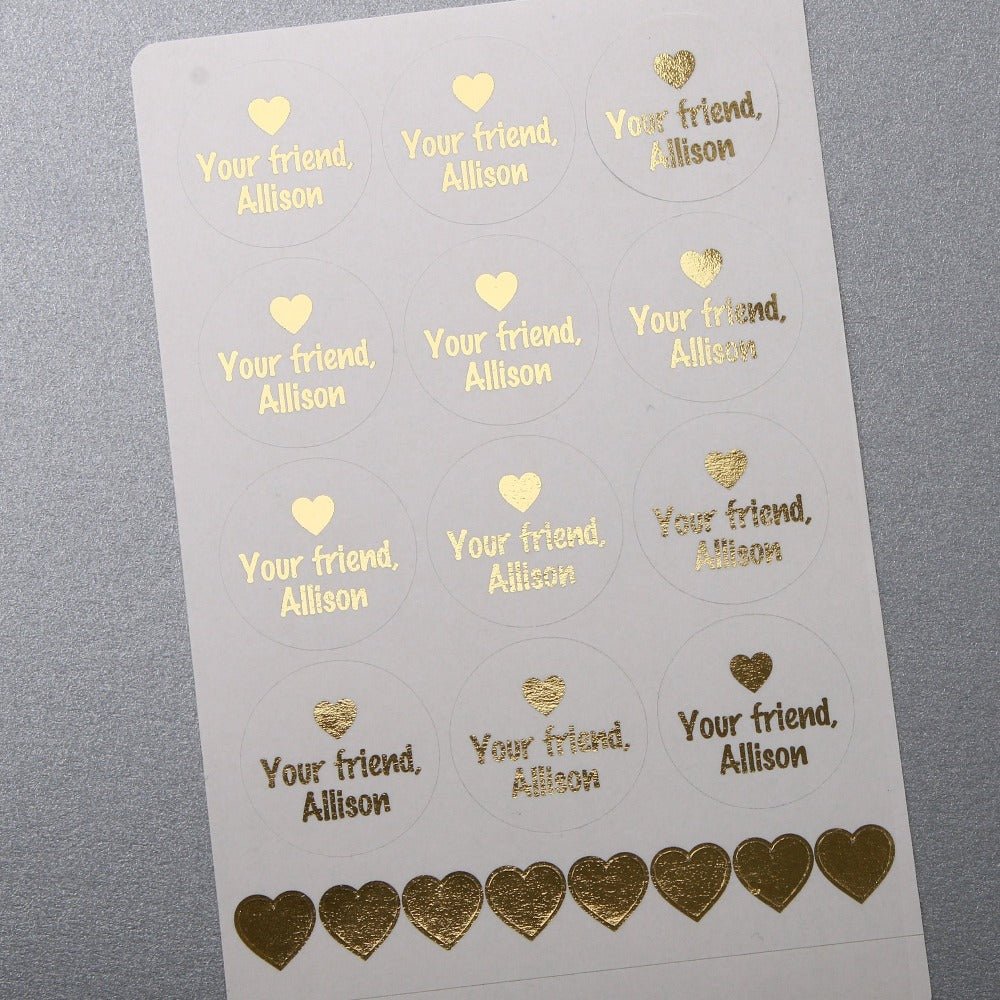 Personalized Round Gold Foiled Valentine's Day Stickers - XOXOKristen