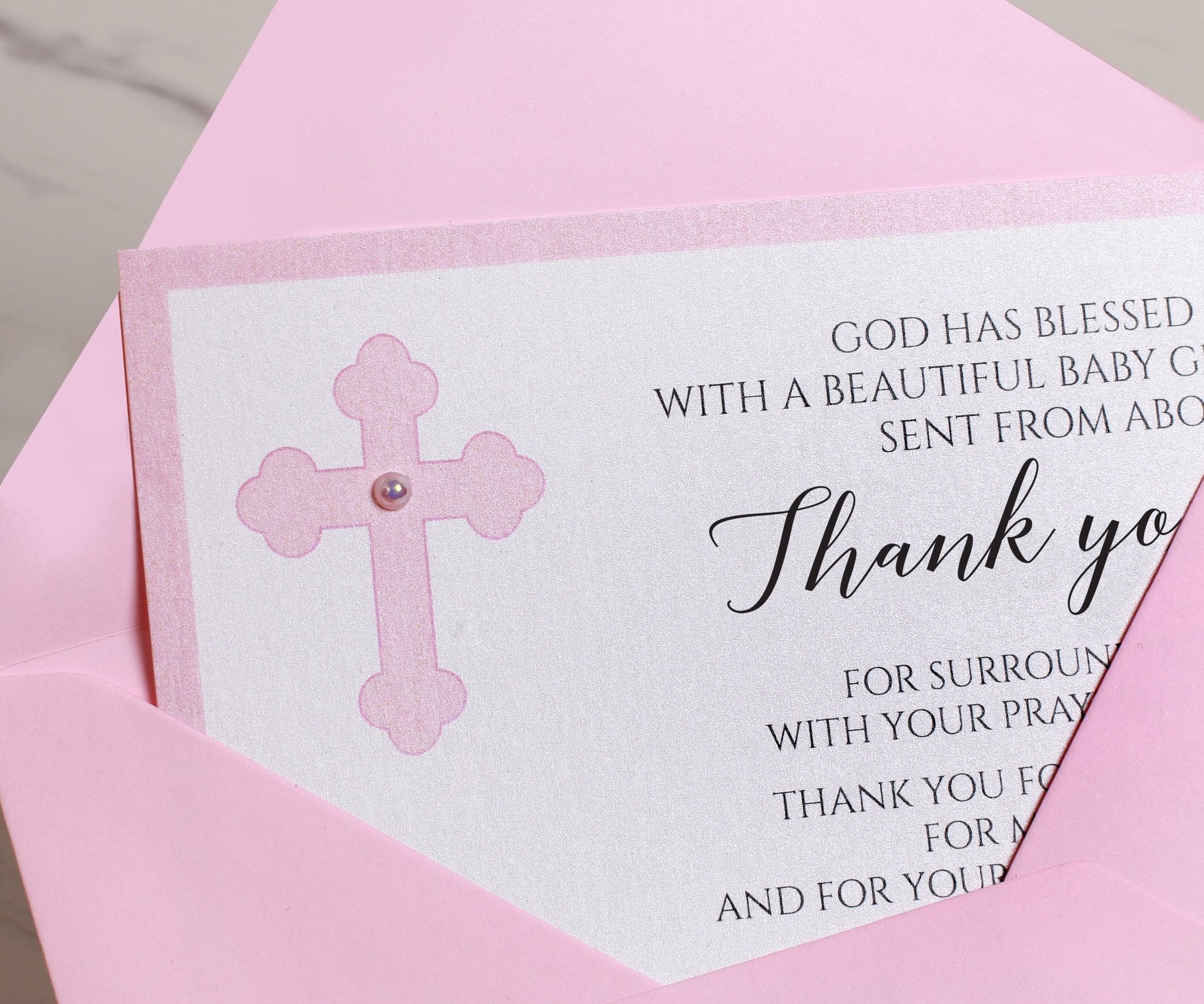 Pink Baptism Thank You Cards for Girls - XOXOKristen
