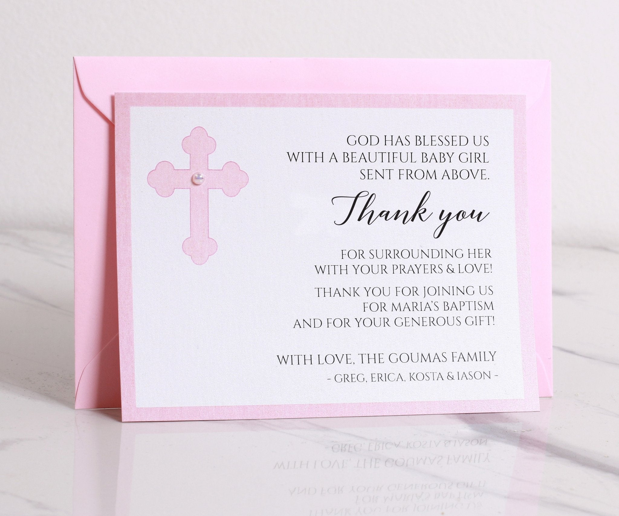 Pink Baptism Thank You Cards for Girls - XOXOKristen