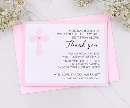 Personalized Baptism Thank You Cards for Girls With Envelopes