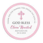 Pink God Bless Baptism Thank you Stickers - XOXOKristen