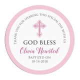 Pink God Bless Baptism Thank you Stickers - XOXOKristen