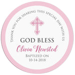Pink God Bless Baptism Thank you Stickers - XOXOKristen