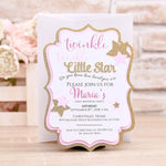 Pink Twinkle Twinkle Little Star Birthday Invitation - XOXOKristen