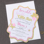 Pink Twinkle Twinkle Little Star Birthday Invitation - XOXOKristen