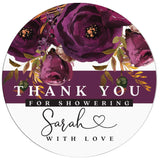 Plum and White Floral Thank you for Showering Stickers - XOXOKristen