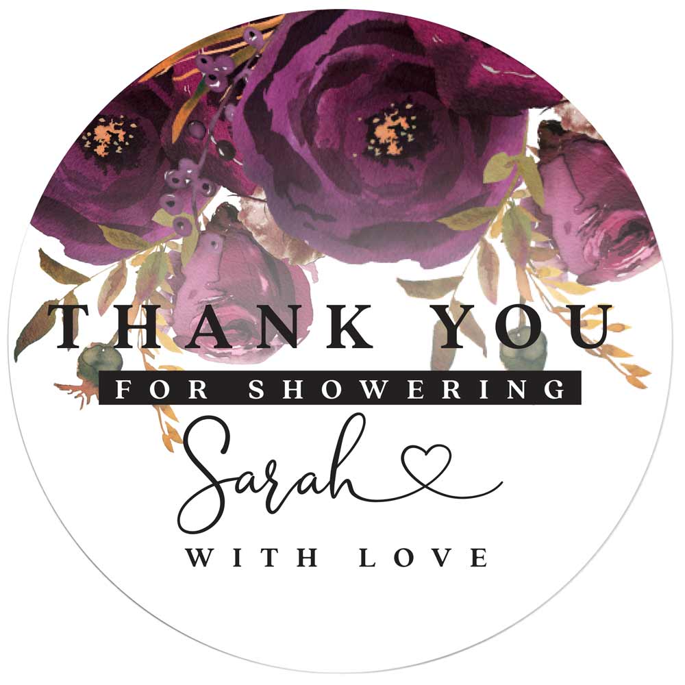 Plum Flowers Thank you for Showering Sticker - XOXOKristen