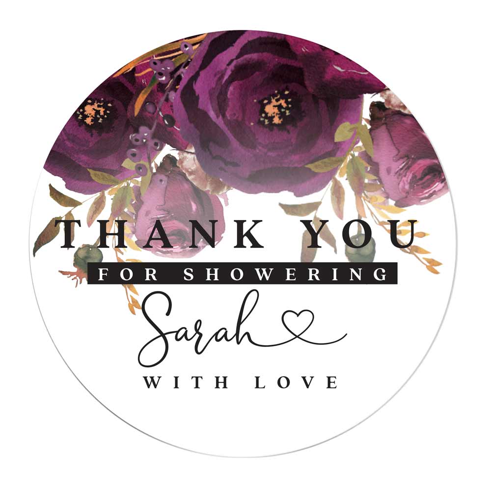 Plum Flowers Thank you for Showering Sticker - XOXOKristen