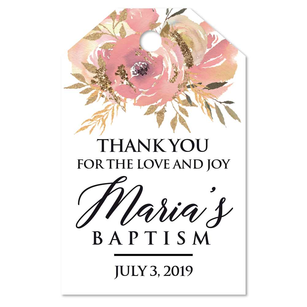 Rose Gold Flowers Baptism Favor Tags - XOXOKristen