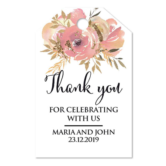 Rose Gold Flowers Wedding Favor Tags - XOXOKristen