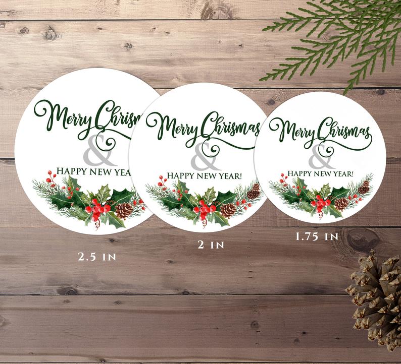 Merry Christmas Stickers with pine branch decoration  - XOXOKristen