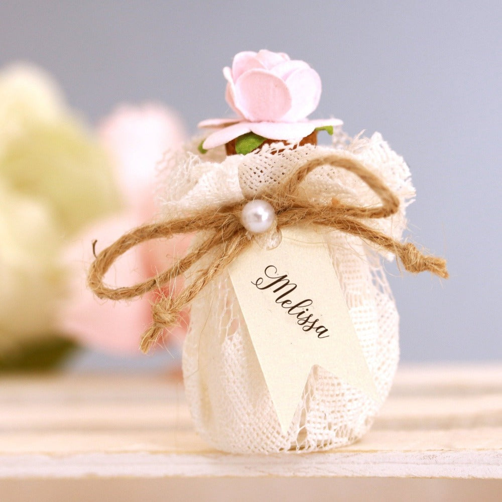 Lace Message in a bottle Bridesmaid Proposal with pink flowers - XOXOKristen