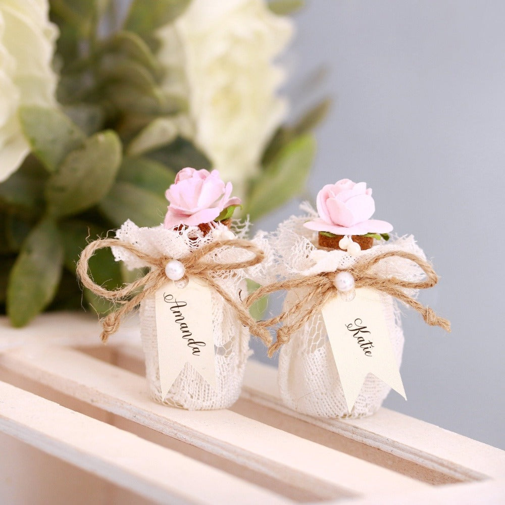 Lace Message in a bottle Bridesmaid Proposal with pink flowers - XOXOKristen