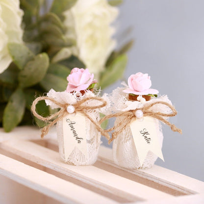 Lace Message in a bottle Bridesmaid Proposal with pink flowers - XOXOKristen