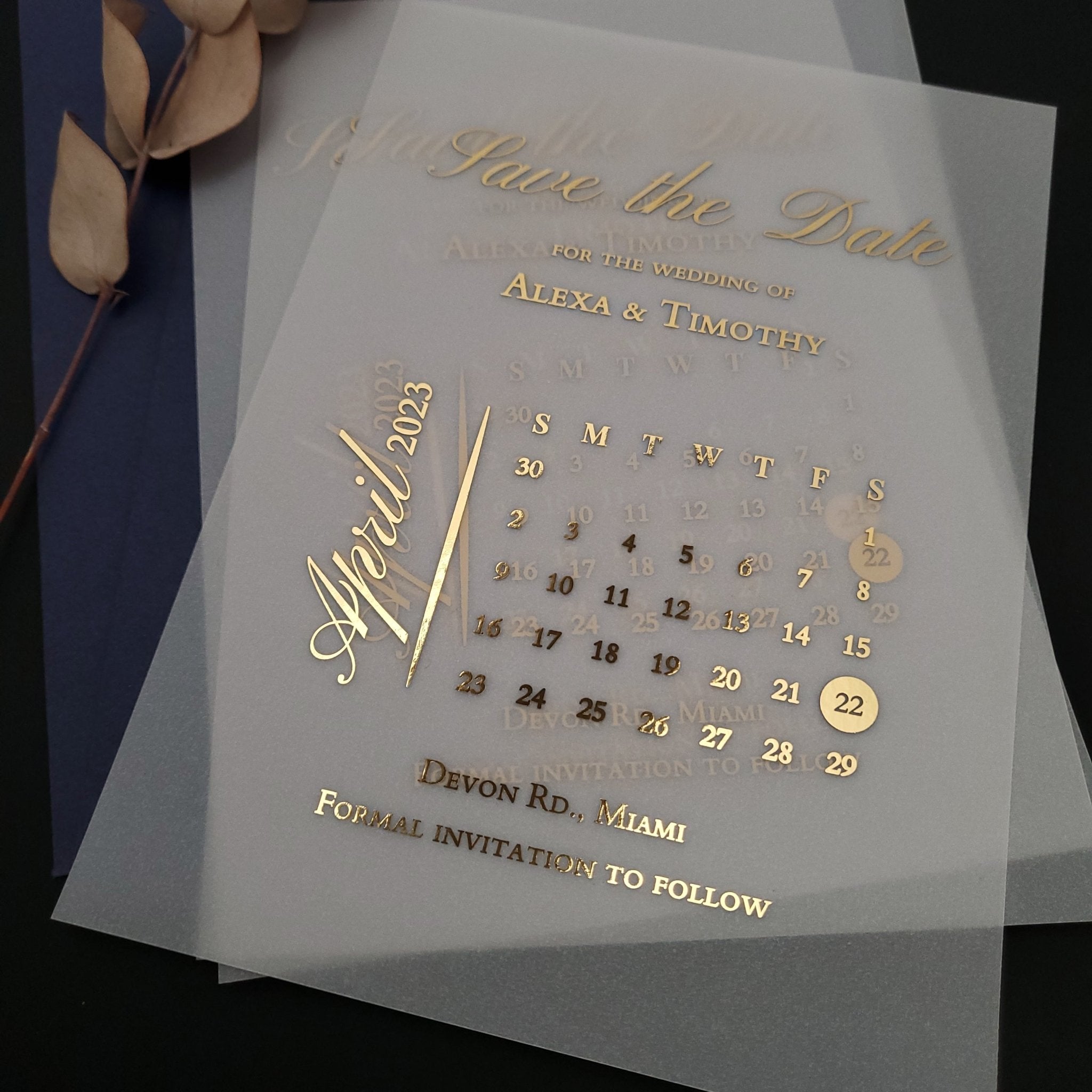 Simple Foiled Calendar Save the Date - XOXOKristen